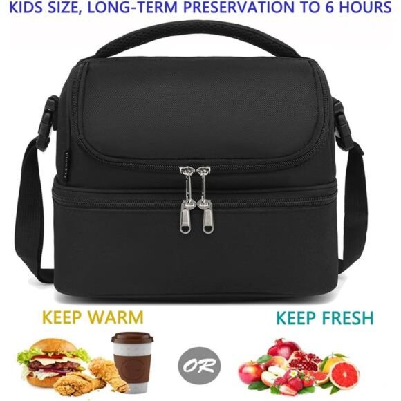Double Decker Cooler Insulated Lunch Bag Large Tote for Boys, Girls, Men, Women - Picture 2 of 8